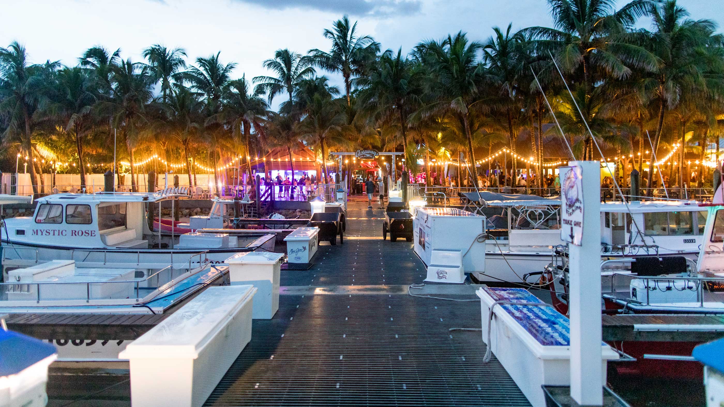 View of Square Grouper Tiki Bar from Castaways Marina